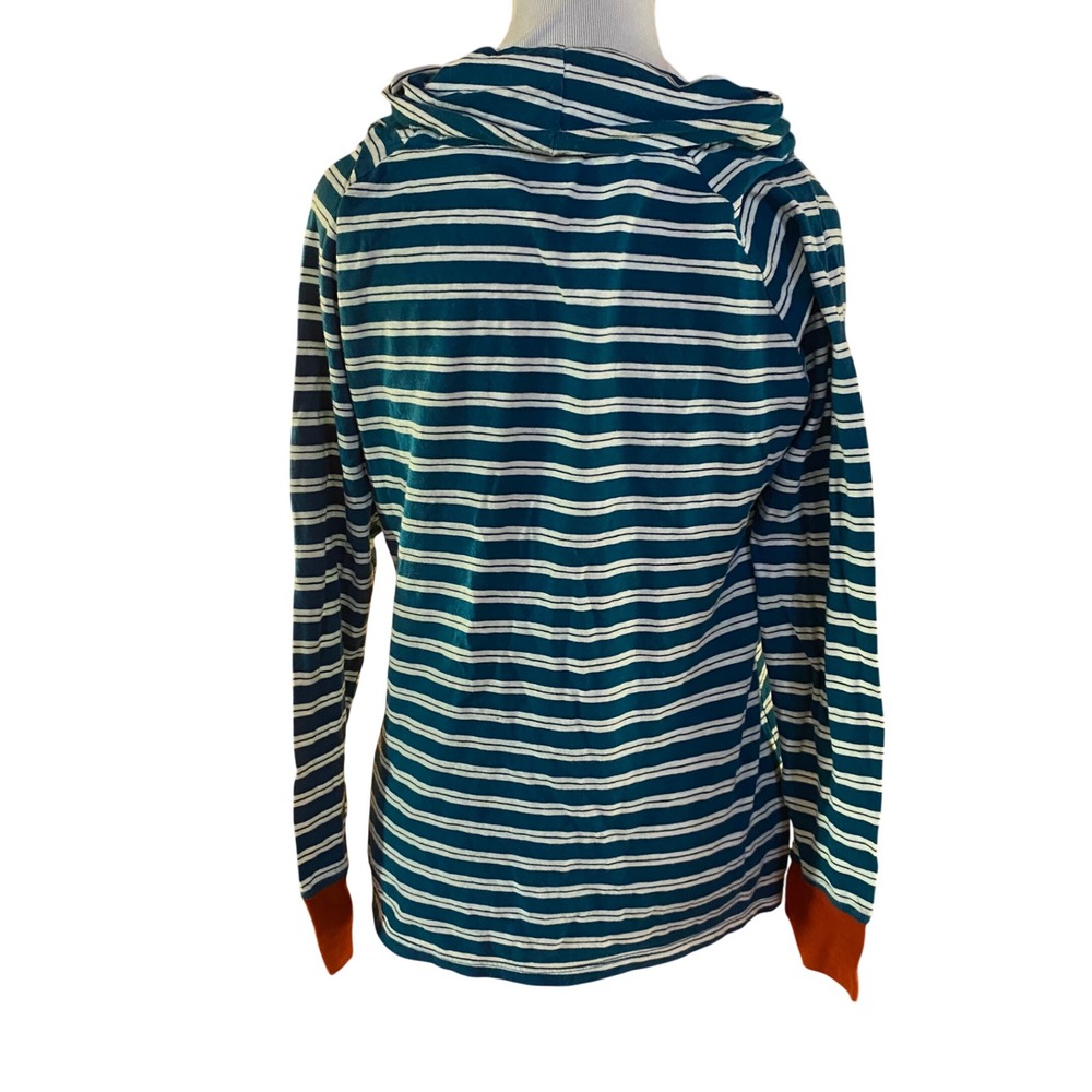Horny Toad Womens Teal White Striped Organic Cotton Cowl Neck Top Shirt M - Picture 4 of 7